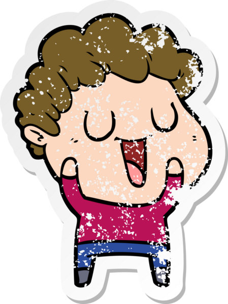 Bir insan tarafından çizilmiş gülen bir karikatürcünün sıkıntılı çıkartması.