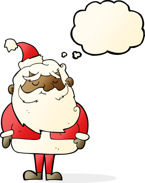 Bir insan tarafından çizilmiş düşünce baloncuklu Noel Baba çizgi filmi.