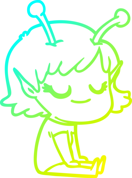 Bir insan tarafından çizilmiş gülümseyen uzaylı kız çizgi filmi.