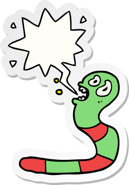 Bir insan tarafından çizilmiş konuşma balonu çıkartmalı korkmuş solucan çizgi filmi.