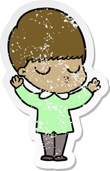 Bir insan tarafından çizilmiş, sıkıntılı bir çizgi film çıkartması.