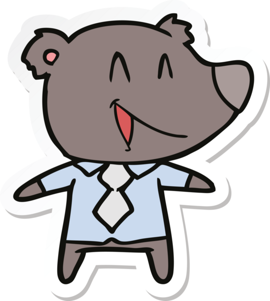 Bir insan tarafından çizilmiş gömlek ve kravatlı bir ayının çıkartması.