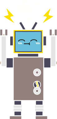 Bir insan tarafından çizilmiş düz renkli bir robot karikatürü