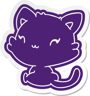 Bir insan tarafından çizilmiş sevimli bir kawaii kedisinin çizgi film etiketi.