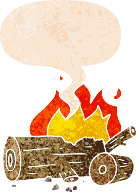 Bir insan tarafından çizilmiş, grunge 'de konuşma baloncuğu olan karikatür kampı ateşi.