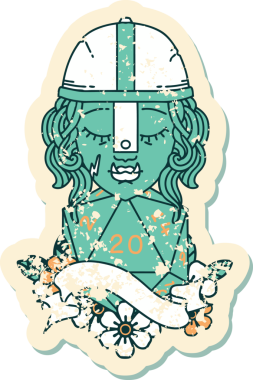 Retro Dövme Biçimi Bir insan tarafından çizilmiş 20 zarlı yarı ork savaşçı karakteri