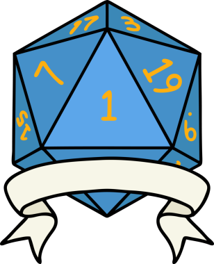 Retro Dövme Biçimi Doğal Bir d20 zar bir insan tarafından çizildi