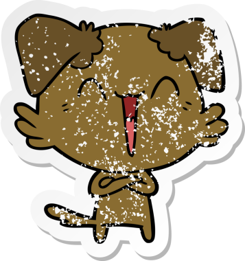 Bir insan tarafından çizilmiş mutlu küçük bir köpek çizgi filminin sıkıntılı çıkartması.