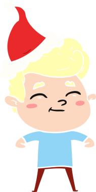 Bir insan tarafından çizilmiş Noel Baba şapkası giyen bir adamın mutlu el çizimi düz renk çizimi.