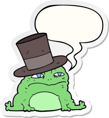 Bir insan tarafından çizilmiş konuşma balonu çıkartmalı zengin kurbağa çizgi filmi.