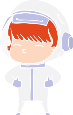 Düz renkli çizgi film meraklısı astronot bir insan tarafından çizilmiş.