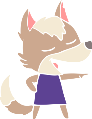 Bir insan tarafından çizilmiş düz renkli çizgi film kurt gülüşü