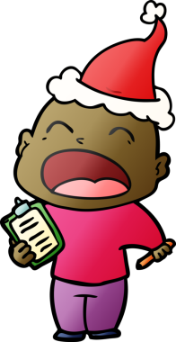 Bir insan tarafından çizilmiş Noel Baba şapkası giymiş bağıran kel bir adamın gradyan çizimi.