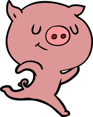 Bir insan tarafından çizilen mutlu domuz çizgi filmi.