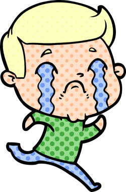 Bir insan tarafından çizilmiş ağlayan çizgi film adamı.