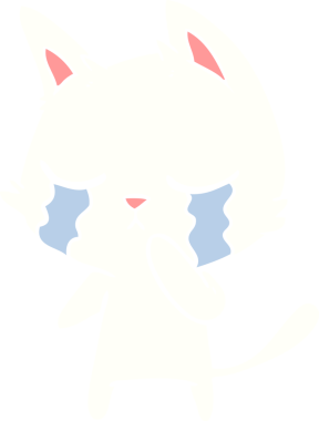 Bir insan tarafından çizilmiş düz renkli çizgi film kedisi.