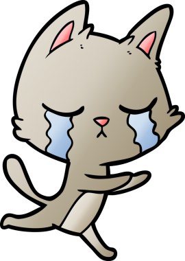 Bir insan tarafından çizilmiş ağlayan çizgi film kedisi.