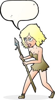 Bir insan tarafından çizilmiş konuşma balonu olan bir mağara kızı.