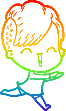 Gökkuşağı gradyan çizgi çizimi Bir insan tarafından çizilmiş mutlu hippi kız