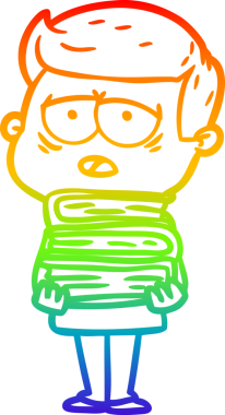 Gökkuşağı gradyan çizgi çizimi bir insan tarafından çizilmiş yorgun bir adam