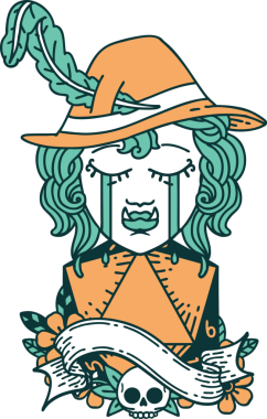 Retro Dövme Tarzı Ağlayan Ork Ozan Karakteri Bir insan tarafından çizilmiş doğal bir D20 rulo