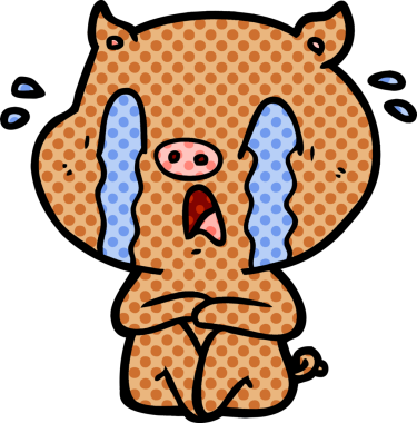 Bir insan tarafından çizilmiş ağlayan domuz çizgi filmi.