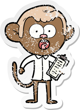 Bir insan tarafından çizilmiş, şok olmuş bir maymunun sıkıntılı çıkartması.