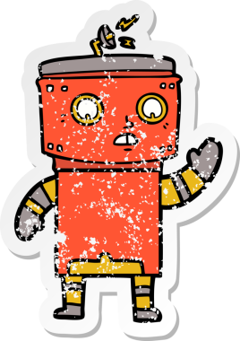 Bir insan tarafından çizilmiş karikatür robotunun sıkıntılı çıkartması.