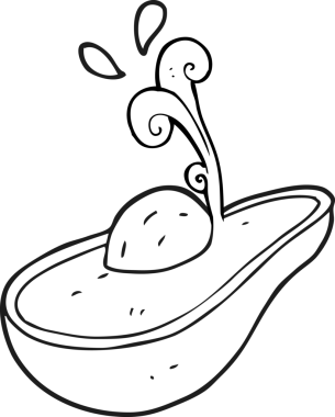 Bir insan tarafından çizilmiş siyah beyaz avokado.