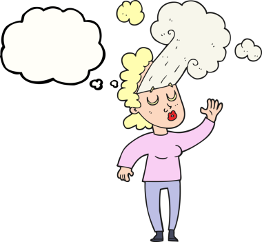 Düşünce baloncuğu çizen kadın bir insan tarafından çizilen buharı boşaltıyor.