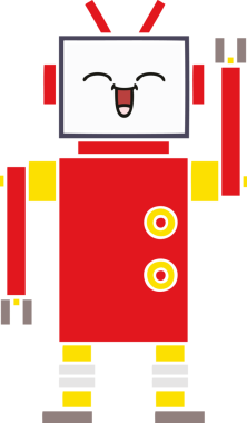 Bir insan tarafından çizilmiş düz renkli bir robot karikatürü