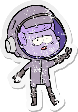 Bir insan tarafından çizilmiş yorgun bir astronotun sıkıntılı çıkartması.