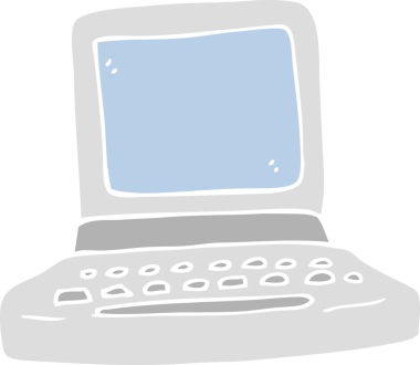 Bir insan tarafından çizilmiş eski bilgisayarın düz renk çizimi