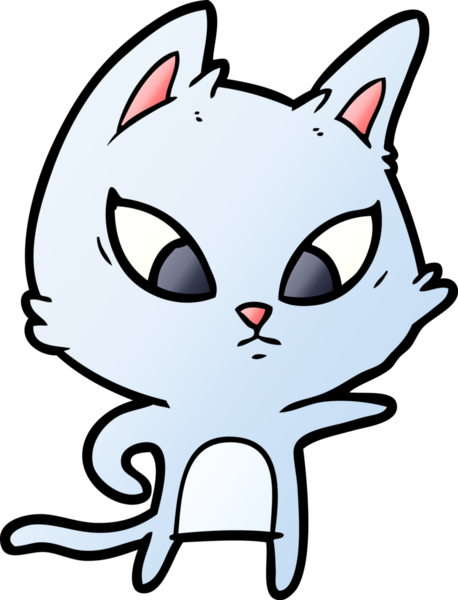 Bir insan tarafından çizilmiş kafası karışmış çizgi film kedisi.