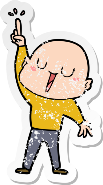 Bir insan tarafından çizilmiş mutlu, kel bir adamın sıkıntılı çıkartması.