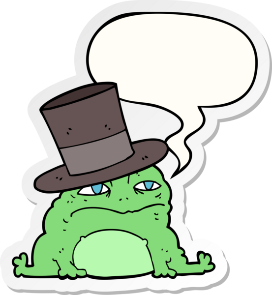 Bir insan tarafından çizilmiş konuşma balonu çıkartmalı zengin kurbağa çizgi filmi.