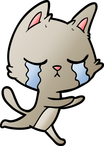 Bir insan tarafından çizilmiş ağlayan çizgi film kedisi.