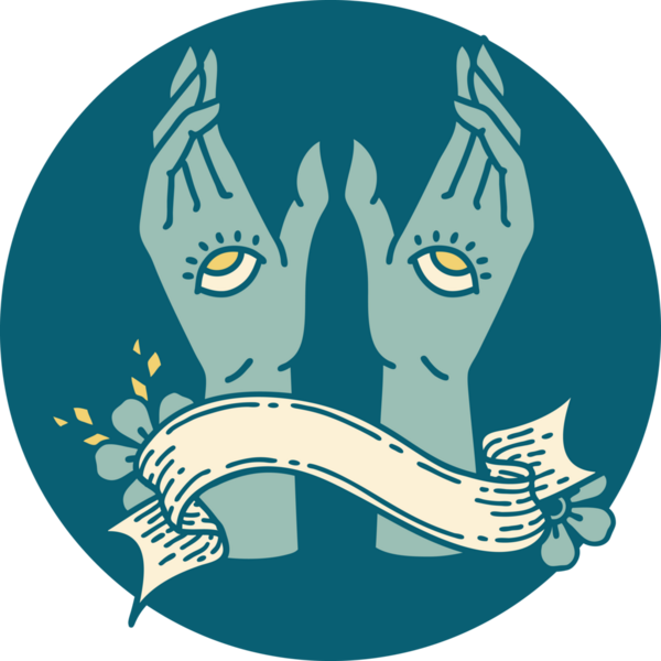 Bir insan tarafından çizilmiş mistik el sancağıyla dövme stili simgesi