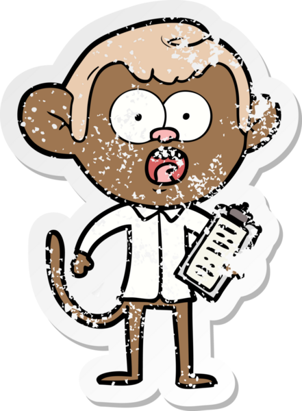 Bir insan tarafından çizilmiş, şok olmuş bir maymunun sıkıntılı çıkartması.