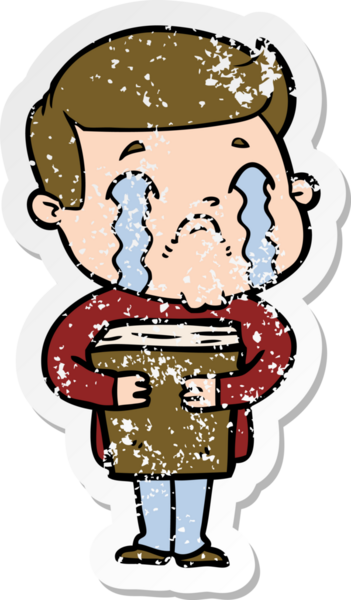 Bir insan tarafından çizilmiş ağlayan bir karikatürcünün sıkıntılı çıkartması.