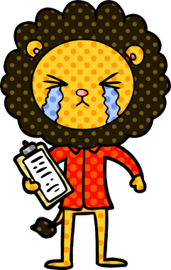 Bir insan tarafından çizilmiş karikatür ağlayan aslan.