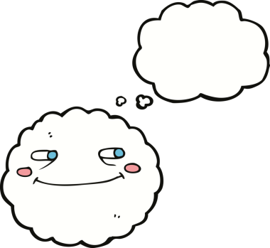 Bir insan tarafından çizilmiş düşünce baloncuklu mutlu bir bulut.