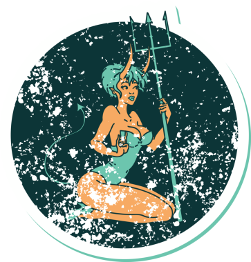 Bir insan tarafından çizilmiş iğneli şeytan bir kızın sembolik dövmesi.