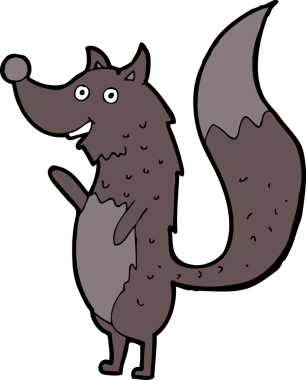 Bir insan tarafından çizilmiş, el sallayan bir kurt.