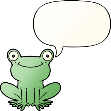 bir insan tarafından çizilmiş, konuşma baloncuklu çizgi film kurbağası.
