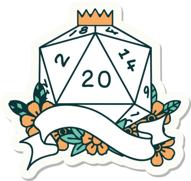 Bir insan tarafından çizilmiş 20 D20 zarının çıkartması.