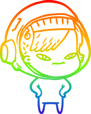 Gökkuşağı gradyan çizgi çizimi bir insan tarafından çizilmiş astronot bir kadın.