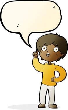 Bir insan tarafından çizilmiş konuşma baloncuğu fikri olan çizgi film çocuğu.