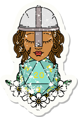 Retro Dövme Tarzı İnsan Dövüşçüsü Doğal 20 D20 zar atışıyla Bir insan tarafından çizilmiş