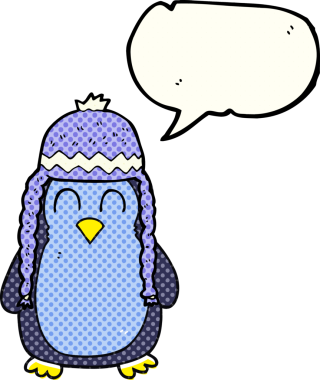 Bir insanın çizdiği şapkayı giyen penguen çizgi film karakteri.